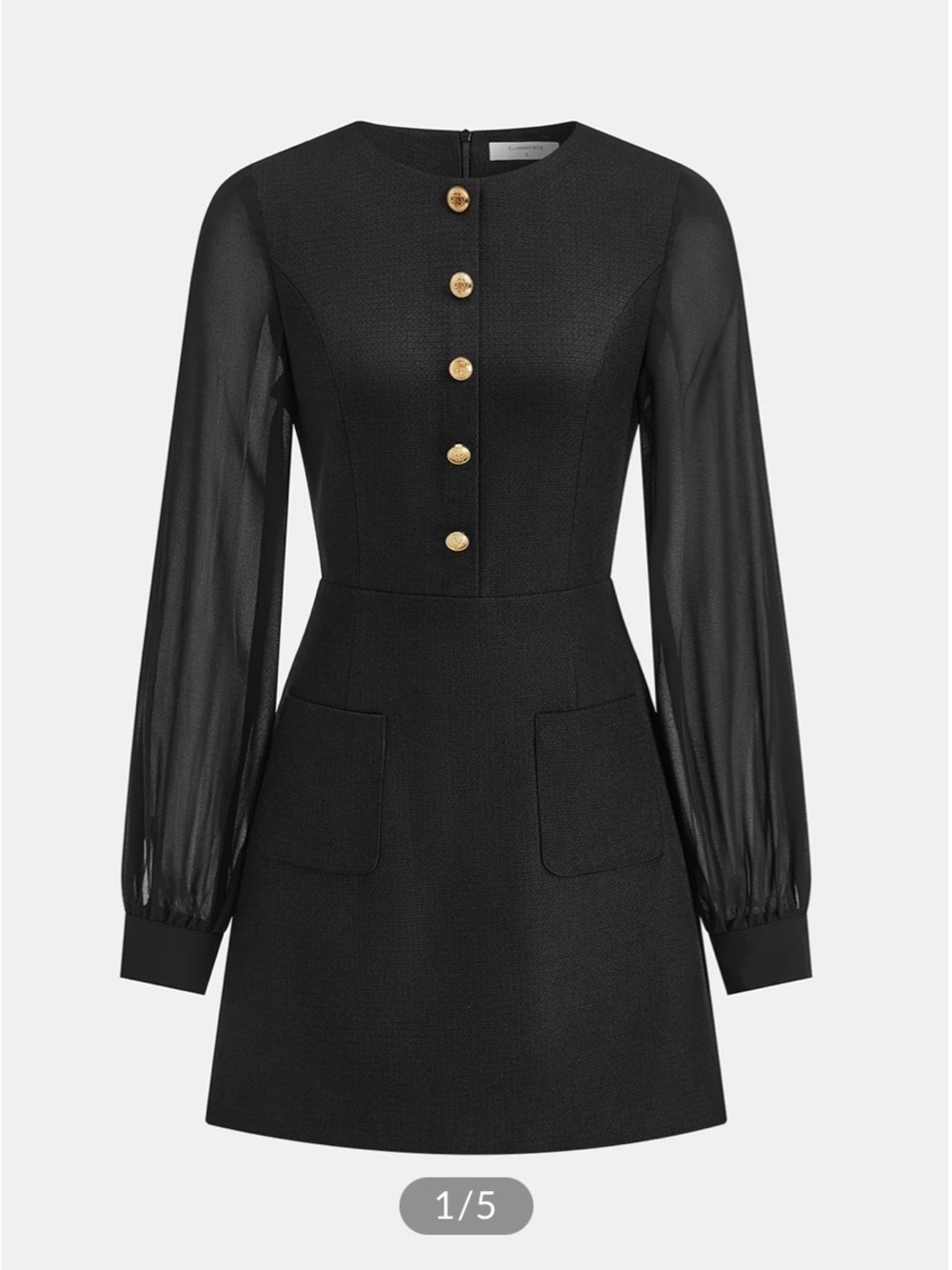 Commense Sheer Sleeve Metal Detail Tweed Mini Dress Small